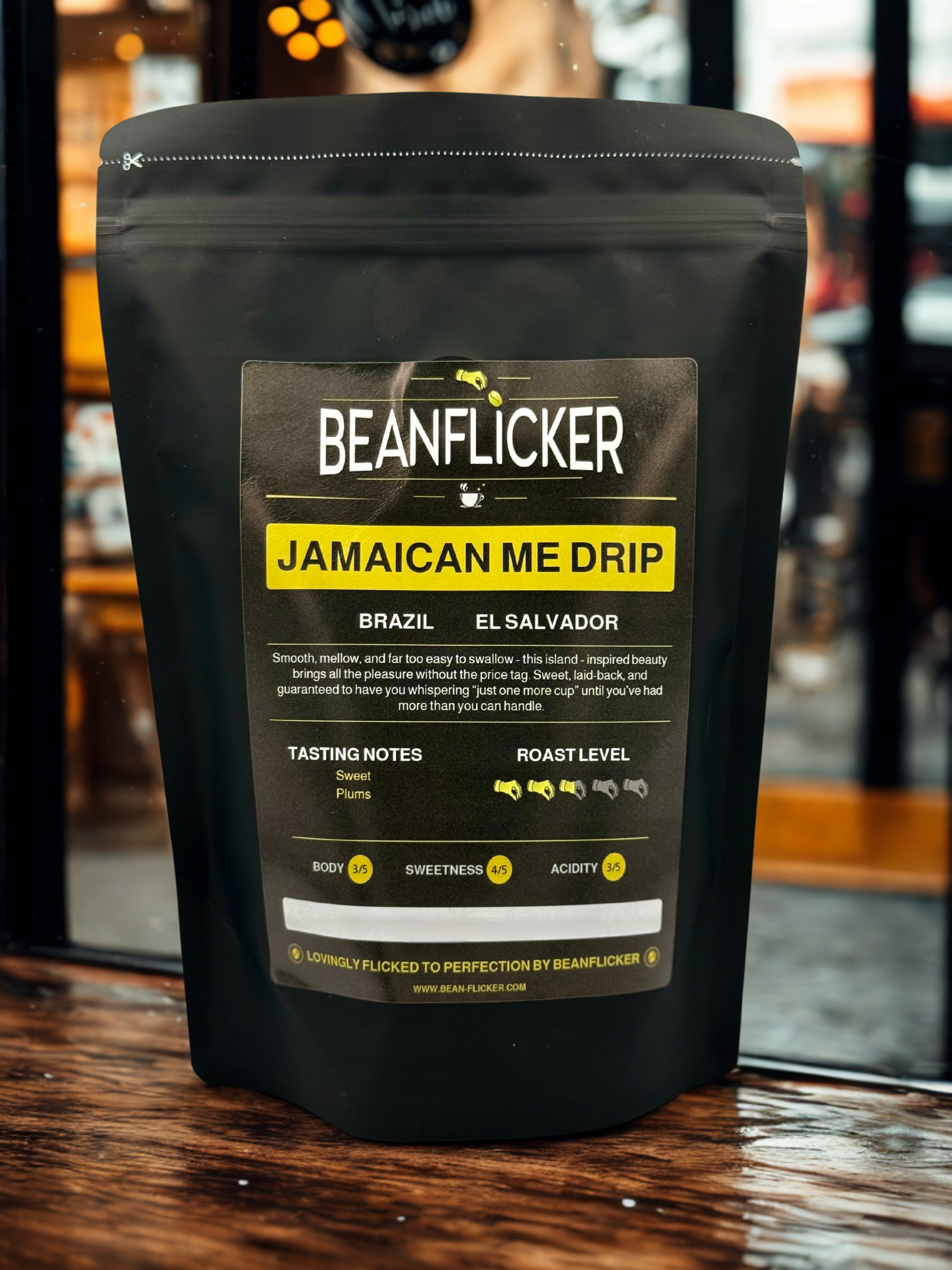 Jamaican Me Drip a premium quality coffee blend from Brazil and El Salvador by Beanflicker.